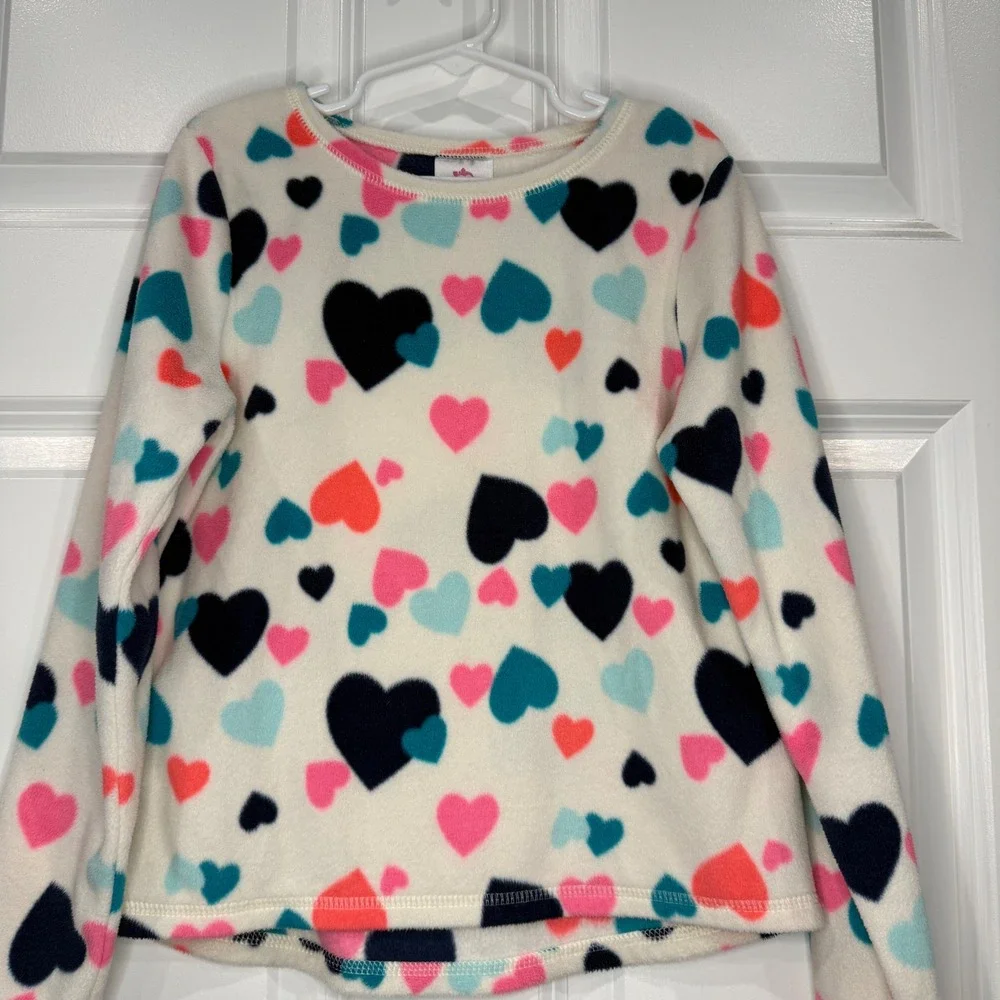 365 Kids From Garanimals Girls White Fleece Heart Print‎ Sweatshirt Size 7